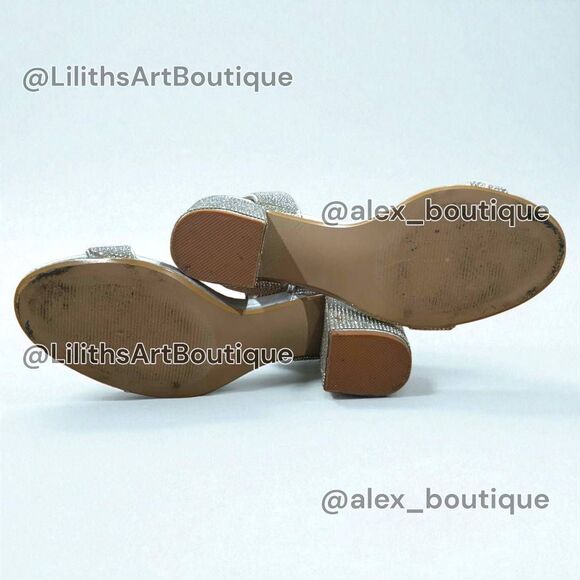 Steve Madden Malia Silver Rhinestone Strappy Chunky Block Heel Sandals(F038) - Picture 9 of 12